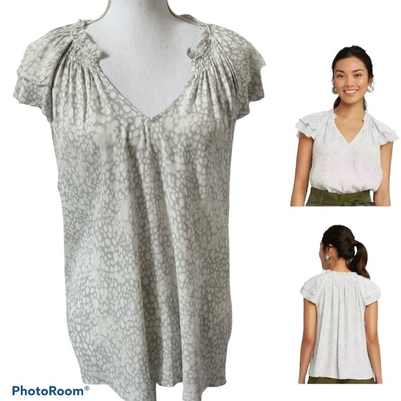 A New Day Short Flutter Sleeve Animal Print Top XL - Picture 1 of 12